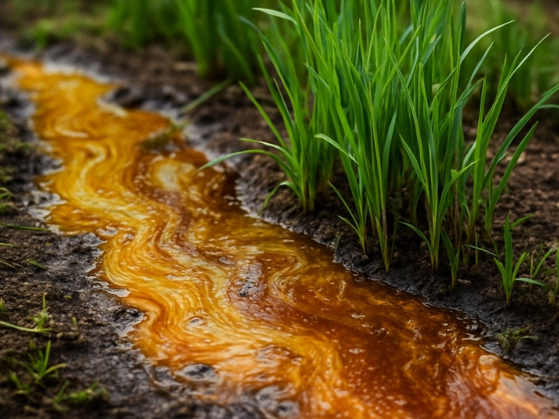 doğada yerde akan bitkisel atık yağ