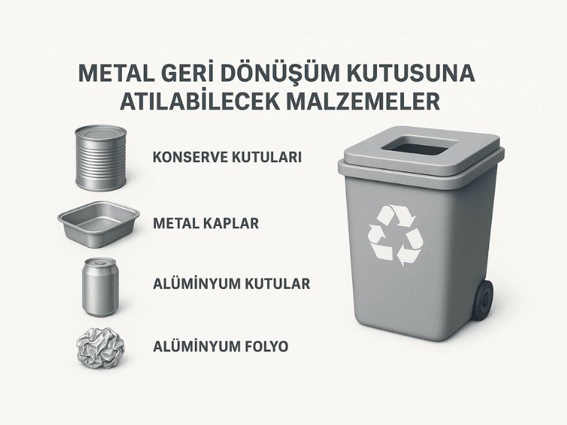 metal geri dönüşüm kutusuna atılabilecek malzemeler infografik