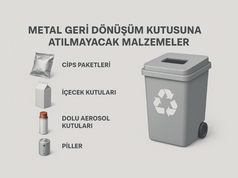 metal geri dönüşüm kutusuna atılamayacak malzemeler